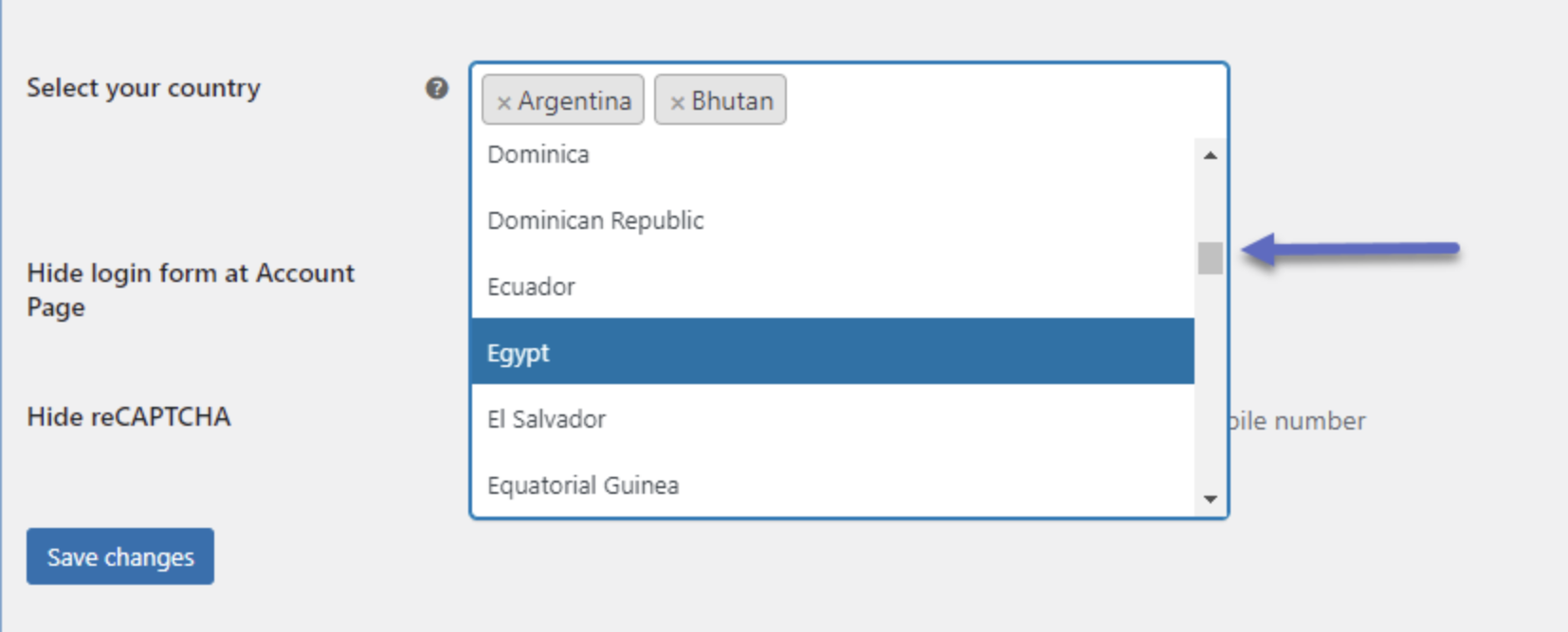 Restricción por países 